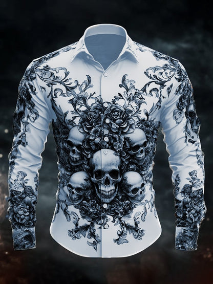 Men's Casual Vintage Brogue Skull Pattern Shirt