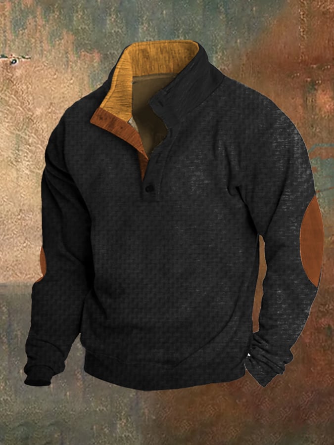 Men's Retro Knitted Jacquard Casual Colorblock Stand Collar Sweatshirt