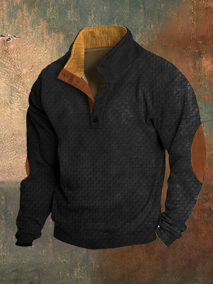 Men's Retro Knitted Jacquard Casual Colorblock Stand Collar Sweatshirt