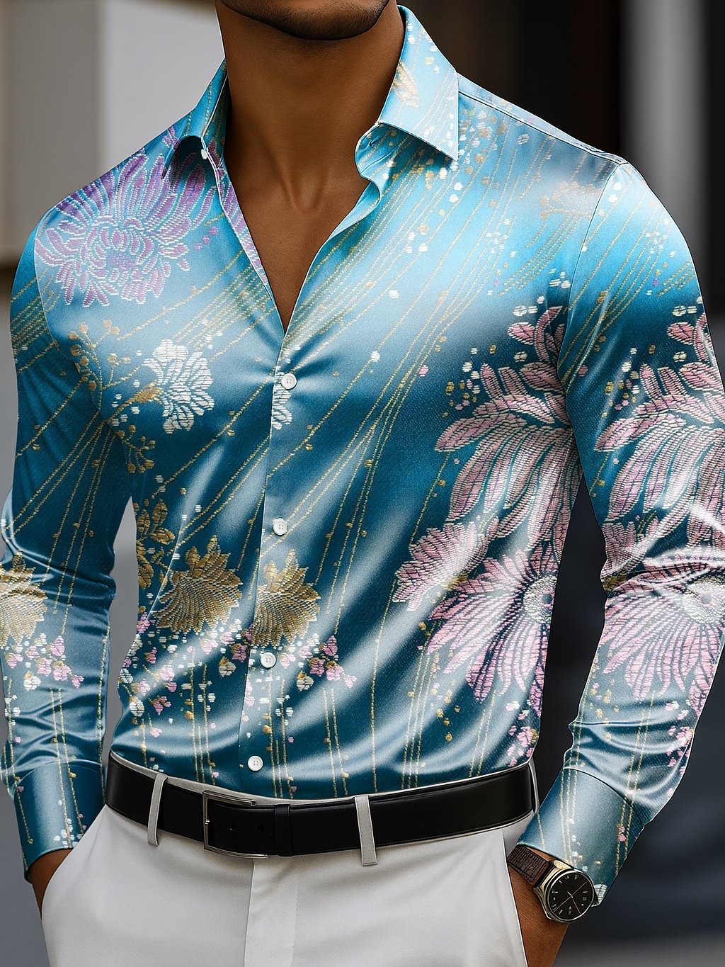 Men's Classic Business Casual Luxe Long Sleeve Button Down Shirt