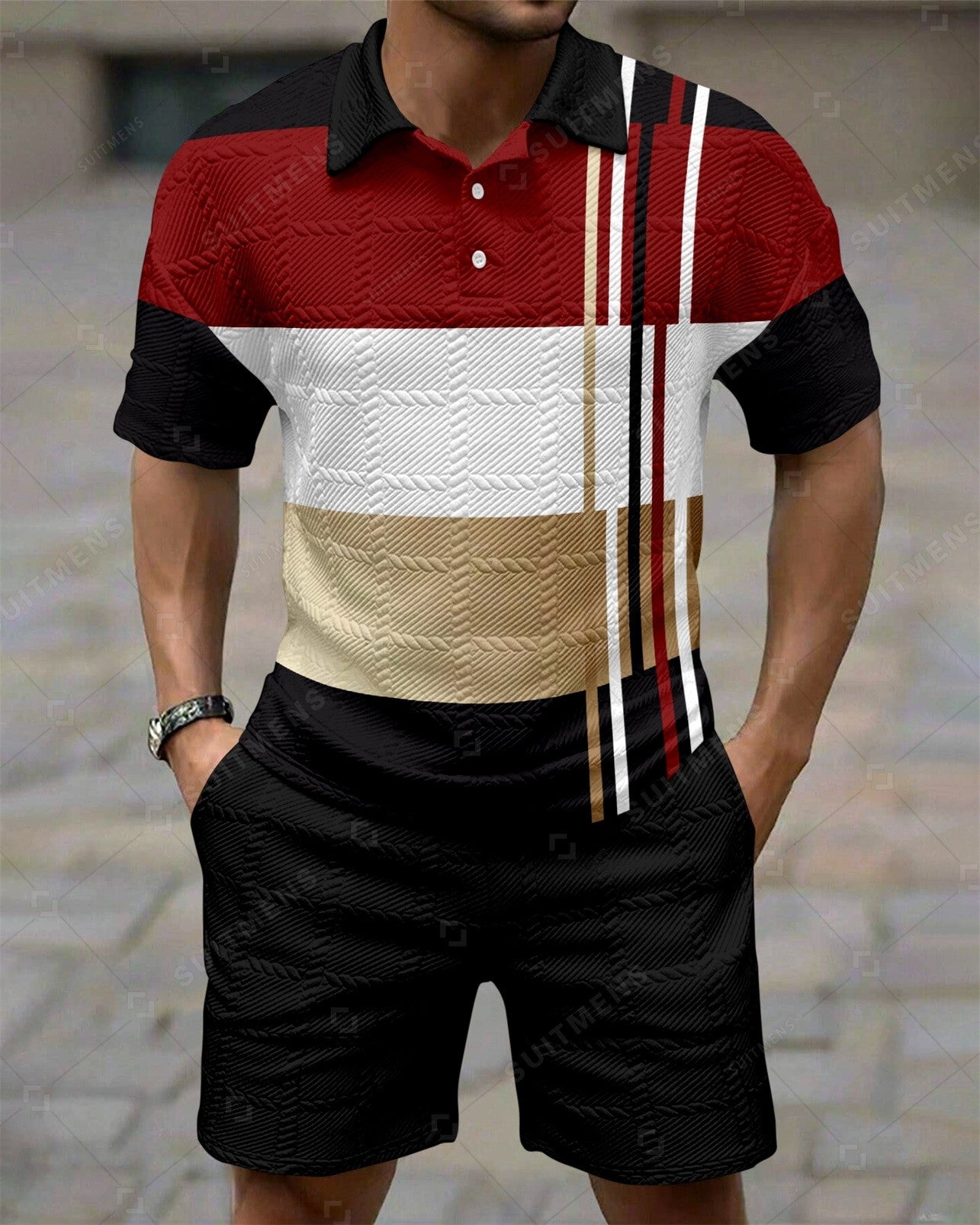 Men's Colorblock Simple Texture Summer Polo Shirt Set 260