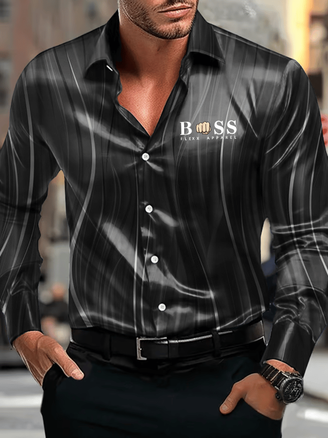Men's Vintage Business Casual Printed Satin Long Sleeve Shirt