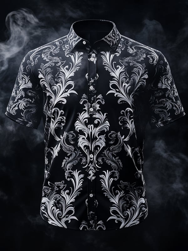 Men's Vintage Dark Baroque Print Short Sleeve Shirt