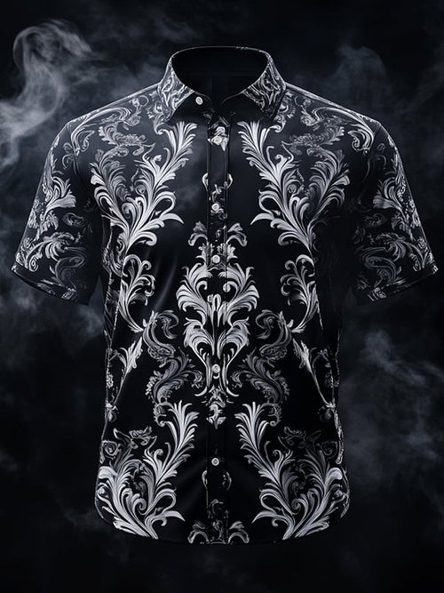 Men's Vintage Dark Baroque Print Short Sleeve Shirt