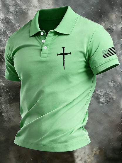 Men's Retro Faith  Casual Printed Polo Shirt