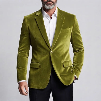 Men's Formal Solid Color Velvet Notch Lapel One Button Slim Fit Blazer