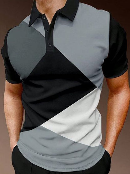 Casual Fashion Contrast Color Short Sleeve Polo Shirt