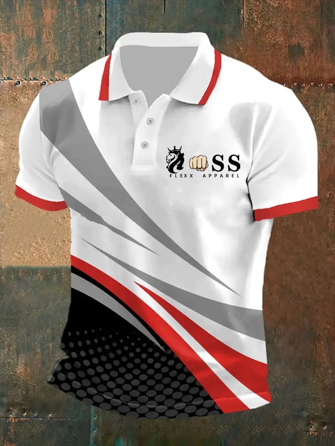 Men's Retro Letter Print Casual Polo Shirt