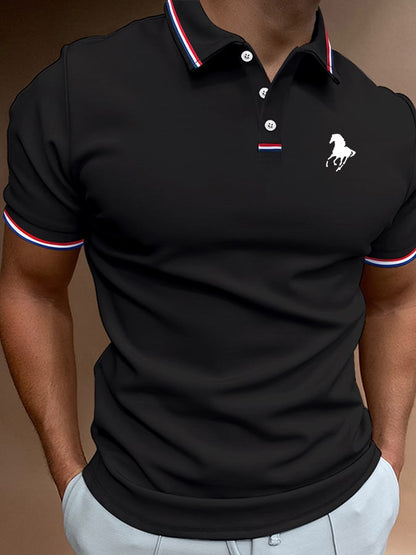 Men's Horse Print Casual Polo Shirt