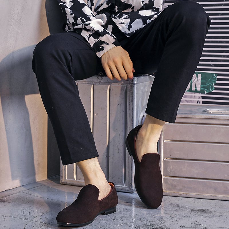 Suede Low-heeled Solid Color Comfortable Casual Retro Men Loafers Shoes