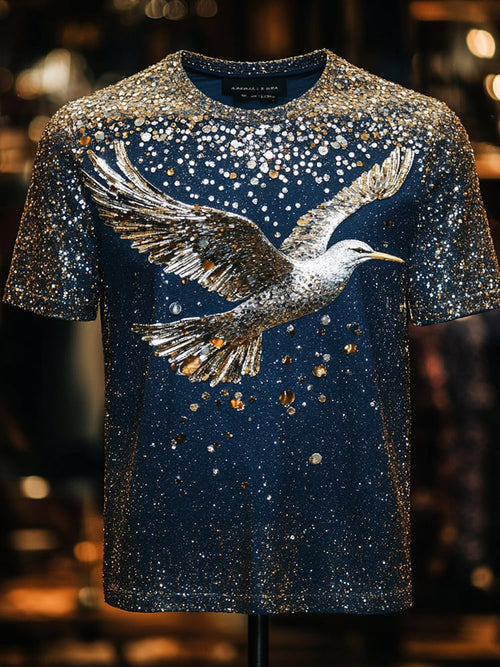Men's Eagle Sequin Business Print Short Sleeve T-Shirt