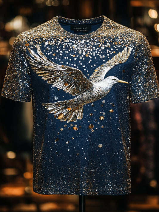 Men's Eagle Sequin Business Print Short Sleeve T-Shirt