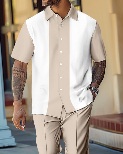 Men's Gorgeous Color Block Short Sleeve Shirt Walking Suit 1070