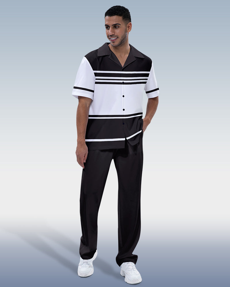 Rianmond Men's Black Bar Short Sleeve Walking Suit