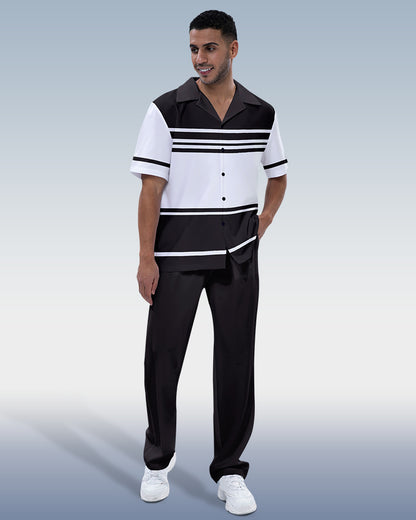Rianmond Men's Black Bar Short Sleeve Walking Suit