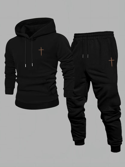 Men's Casual Color Matching Hoodies Long Sleeved Sweatshirts & Sweatpants Two-Piece Set