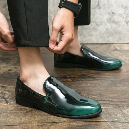 Men'S Fashion Gradient Color Casual Shiny Leather Shoes