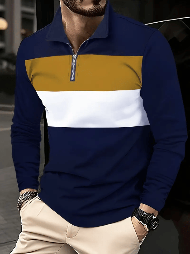 Men's Business Casual Striped Zip-Up Shirt