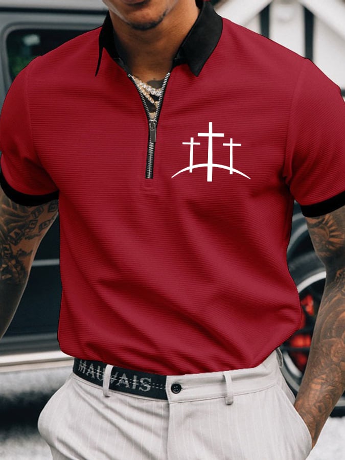 Men's Faith Cross Printed Casual Polo Shirt