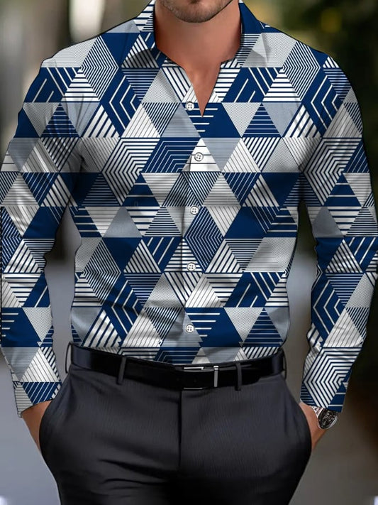 Men's Business Style Geometric Print Shirt