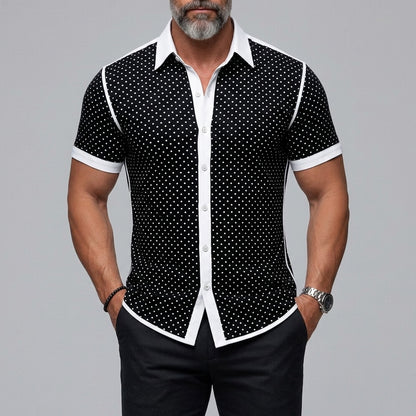 Men's Vintage Polka Dot Print Button-Up Slim Short Sleeve Shirt