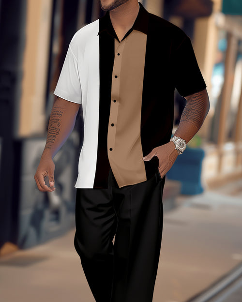 Men's Gradient Color Block Short Sleeve Shirt Walking Suit 1123