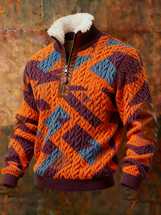 Men's Geometric Print Western Plaid Casual Sweatshirt