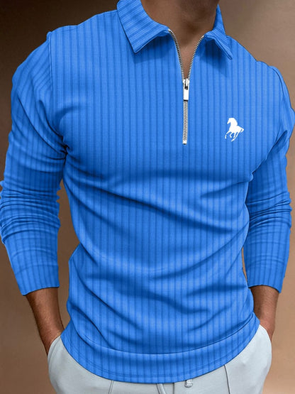 Men's Horse Print Casual Polo Shirt