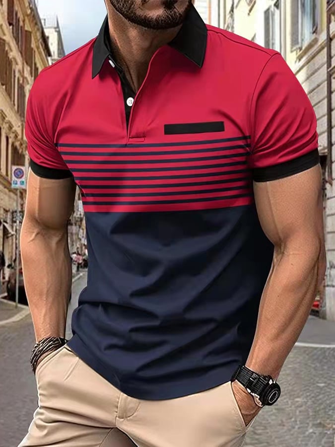 Men's Fashionable Contrast Color Short Sleeve Polo Shirt