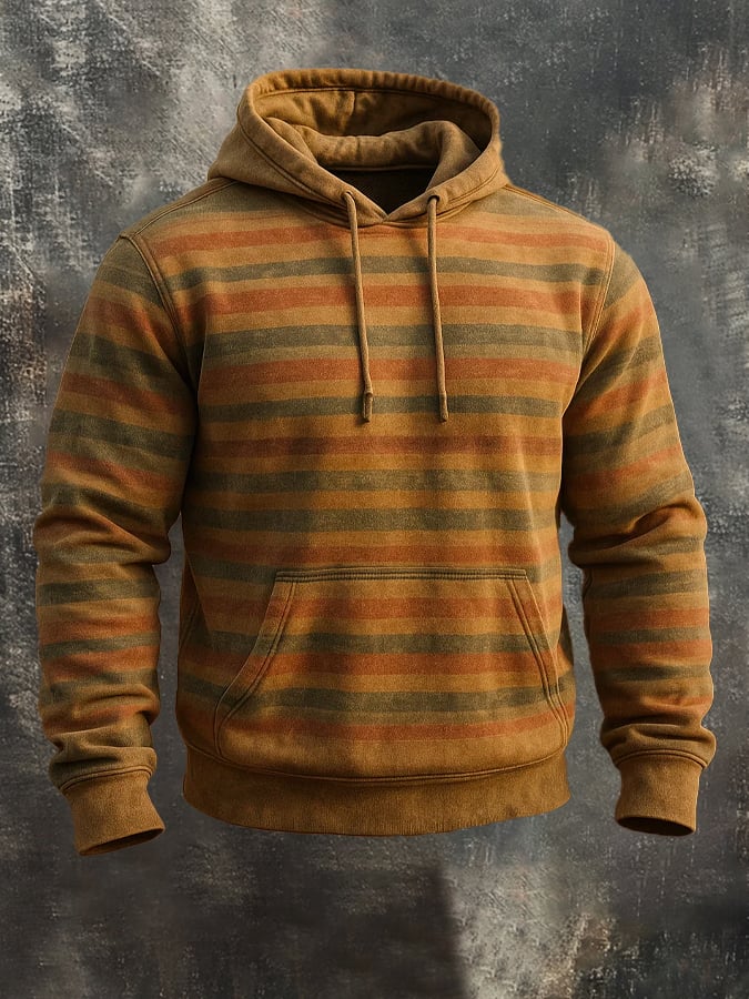 Men's Retro Distressed Color Block Print Casual Long Sleeve Sweatshirt