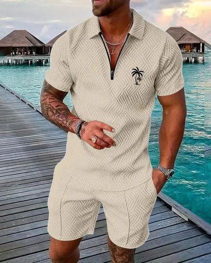 Suitmens Men's Daily Casual Collar Zipper Polo Shirt Set 214