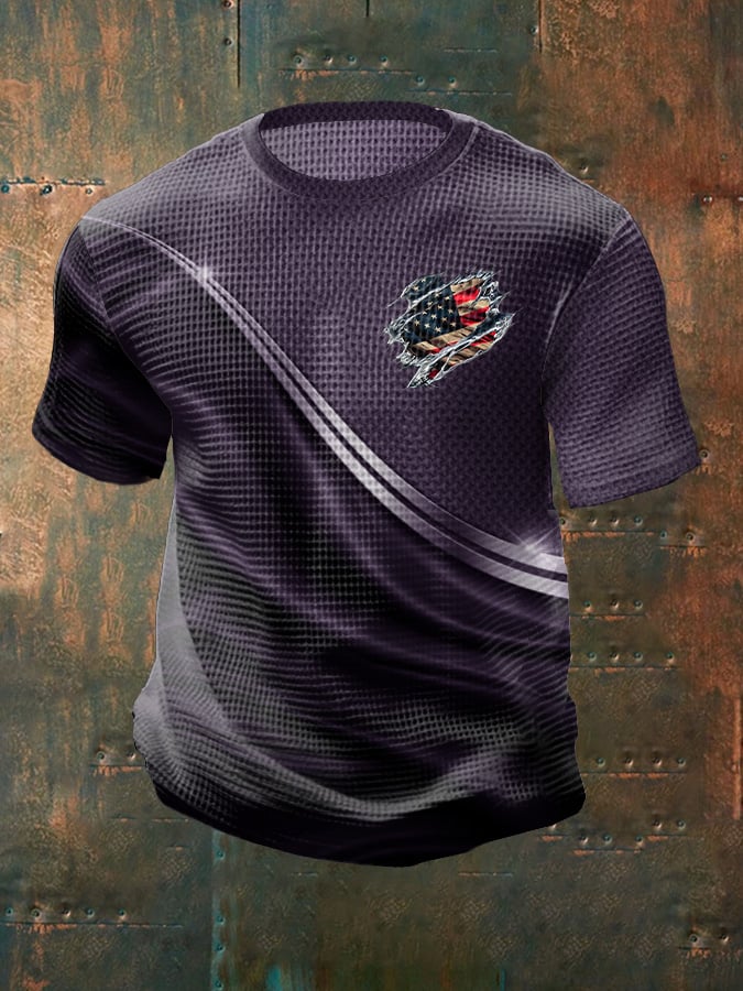 Men's Casual Independence Day Flag Graphic Printed Round Neck Short Sleeve T-Shirt