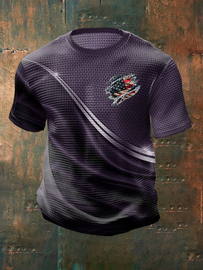 Men's Casual Independence Day Flag Graphic Printed Round Neck Short Sleeve T-Shirt