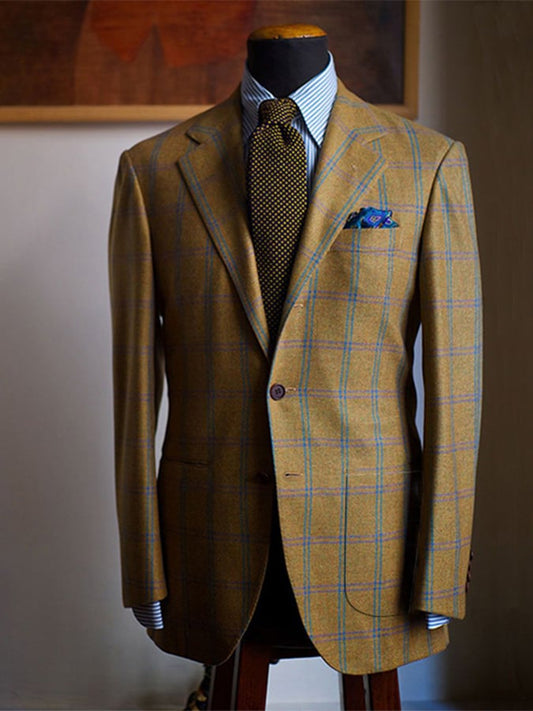 Men's Vintage Single-Breasted Plaid Gentleman's Business Suit Jacket