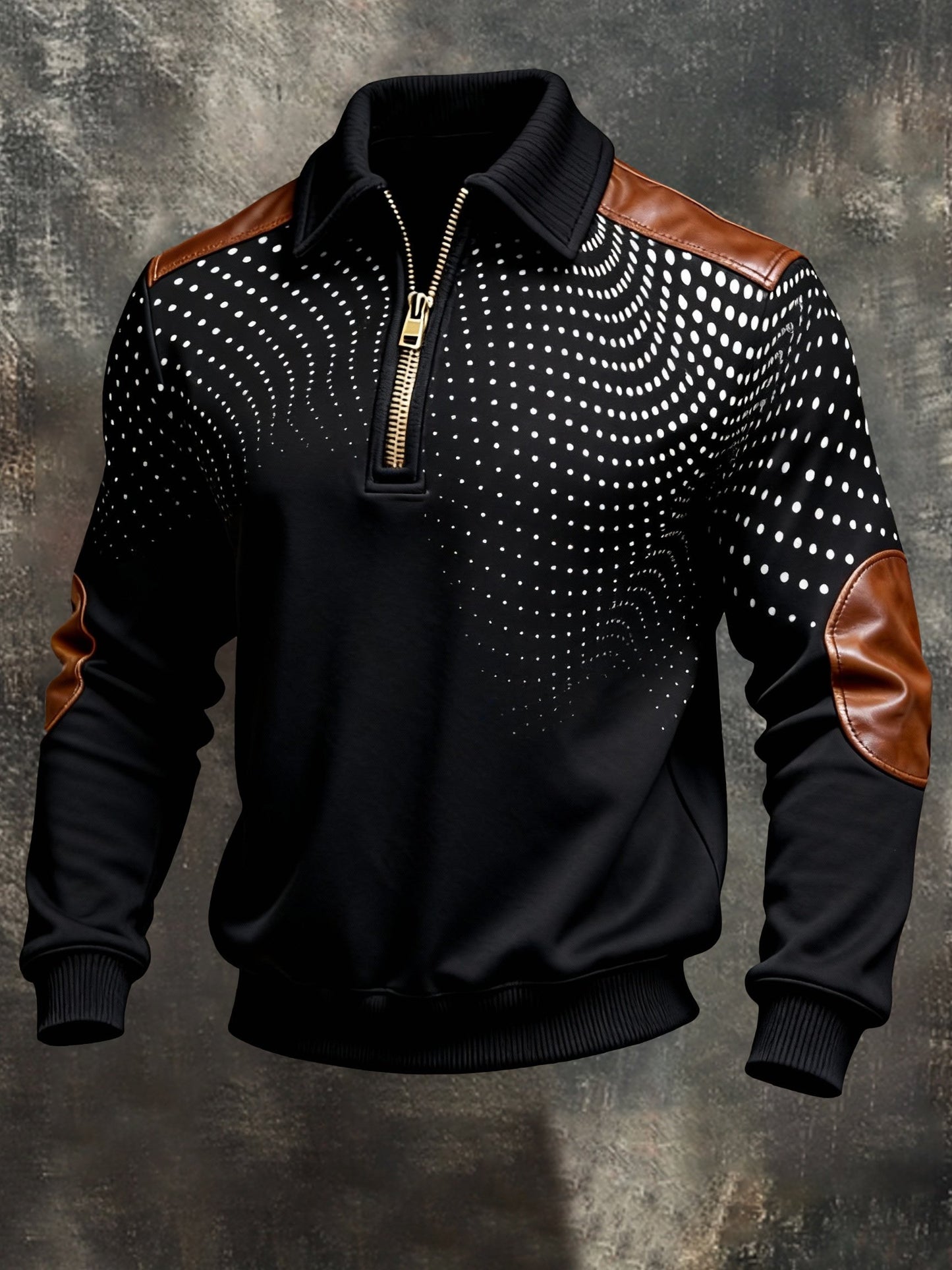 Men's Vintage Color-Block Printed Zip-Up Hoodie