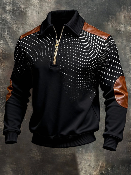 Men's Vintage Color-Block Printed Zip-Up Hoodie
