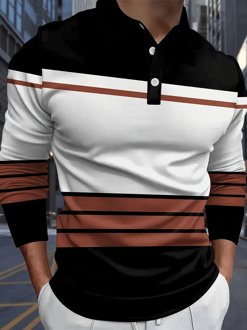 Men's Business Casual Striped Button-Down Polo