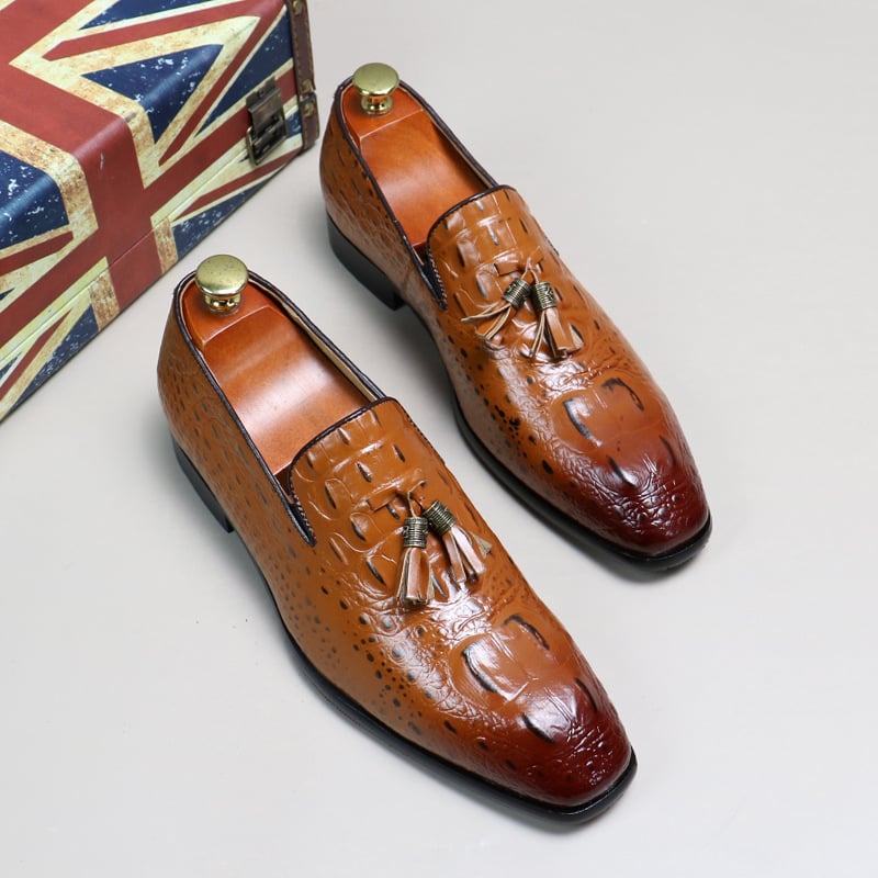 Slip On Extra Large Size Tassel Foot Set Lok Fu British Men'S Crocodile Pattern Business Casual Doudou Shoes