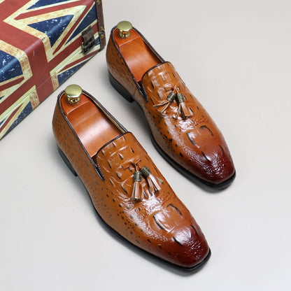 Slip On Extra Large Size Tassel Foot Set Lok Fu British Men'S Crocodile Pattern Business Casual Doudou Shoes