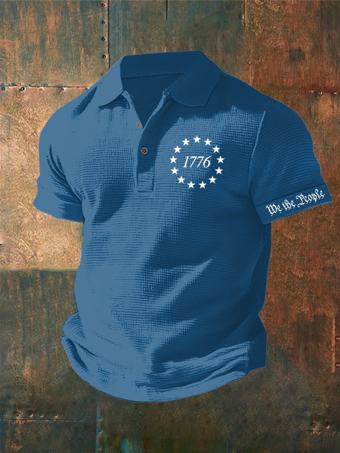 Men's 1776 We The People Print Waffle Polo Shirt