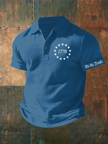 Men's 1776 We The People Print Waffle Polo Shirt