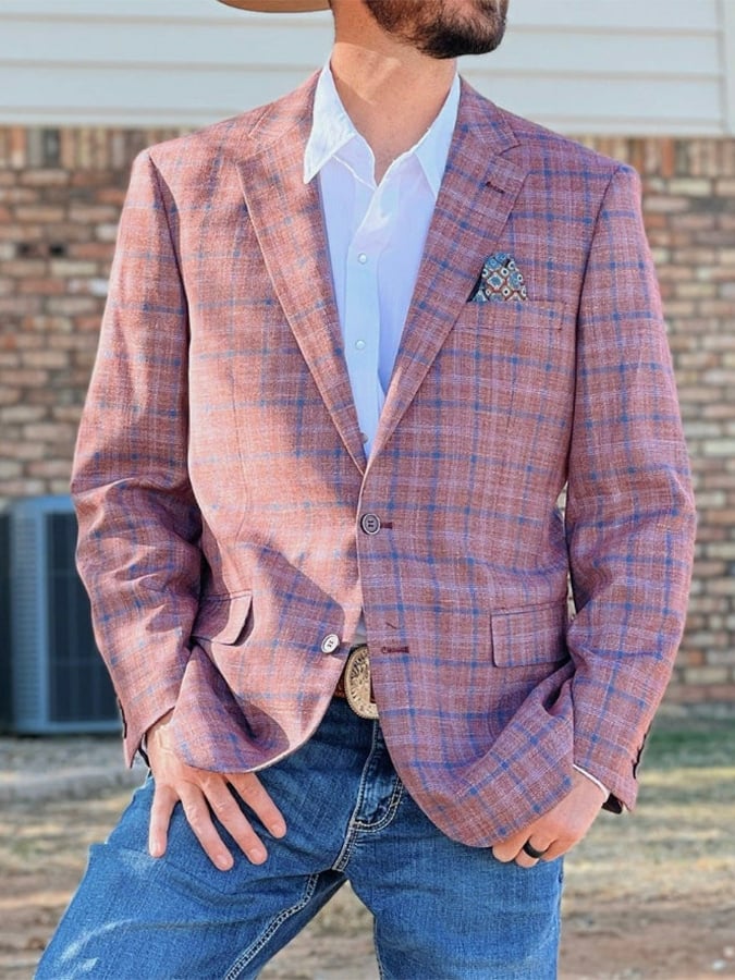 Men's Fashion Casual Two Buttont Plaid Blazer