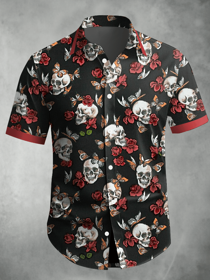 Men's Dark Skull Print Vintage Casual Shirt