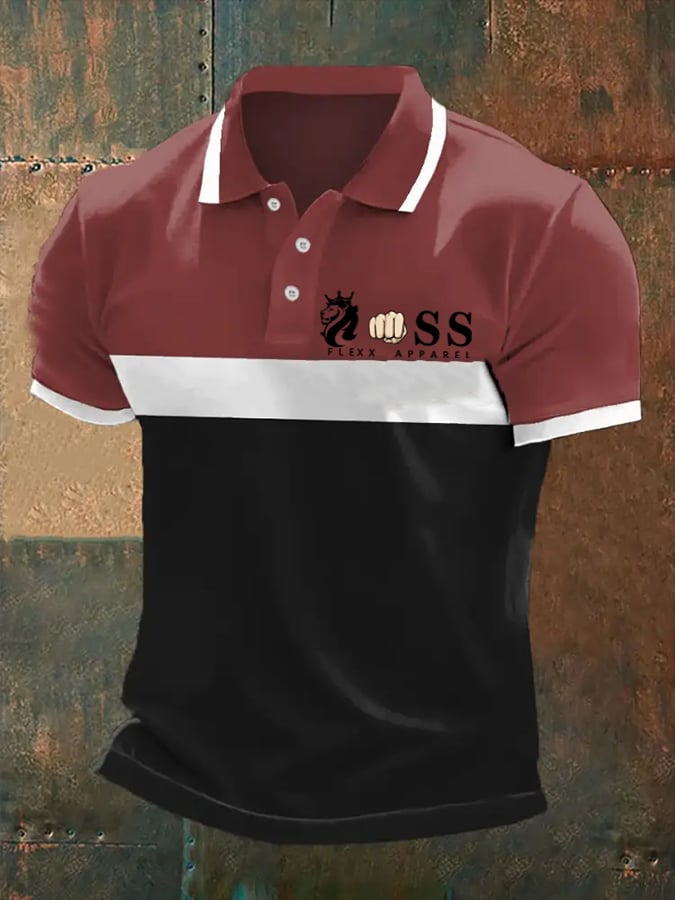 Men's Retro Letter Print Casual Polo Shirt