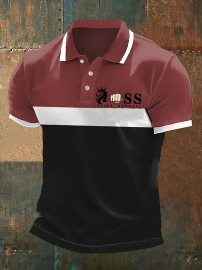 Men's Retro Letter Print Casual Polo Shirt