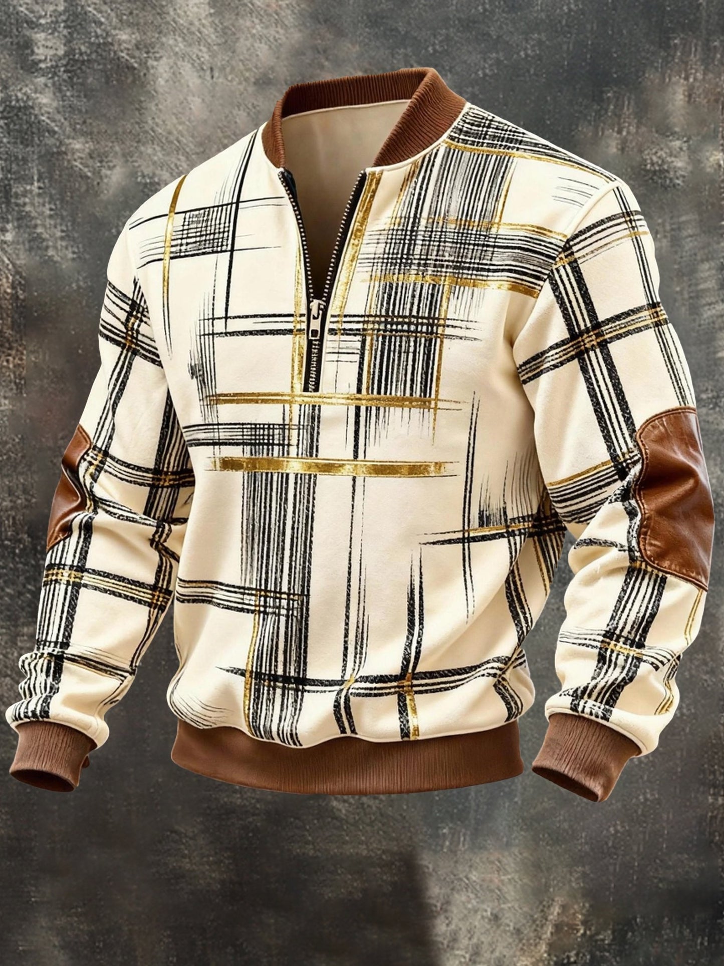 Men's Vintage Color-Block Printed Zip-Up Hoodie