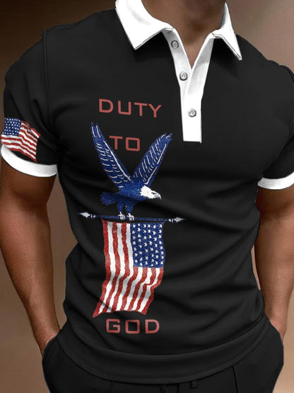 Men's Casual Duty To God Half-Placket Short-Sleeved Top