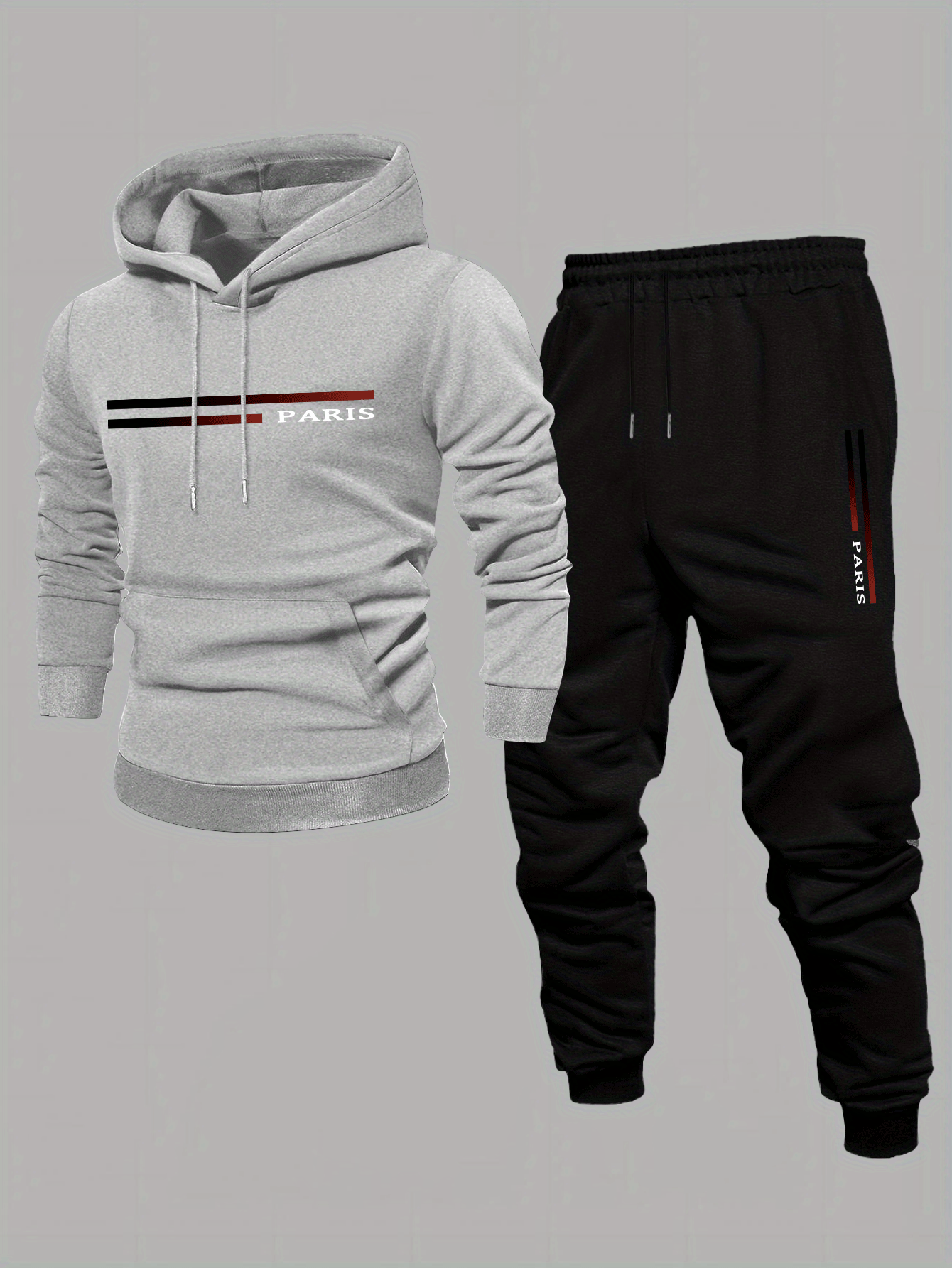 Men's Casual Color Matching Hoodies Long Sleeved Sweatshirts & Sweatpants Two-Piece Set