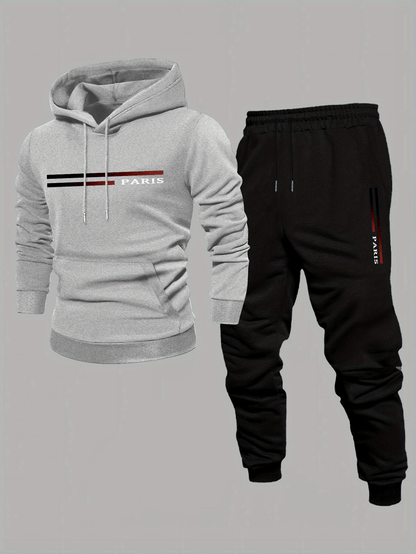 Men's Casual Color Matching Hoodies Long Sleeved Sweatshirts & Sweatpants Two-Piece Set