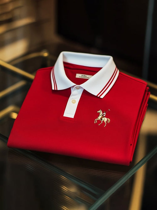 Men's Classic Business Check Logo Button Short Sleeve Polo Shirt